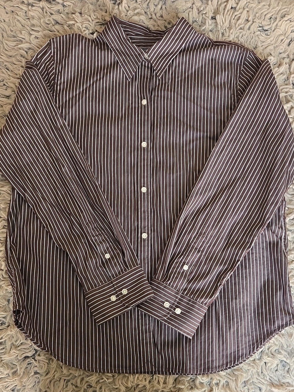 American Living Brown and White Striped Button Down Dress Shirt